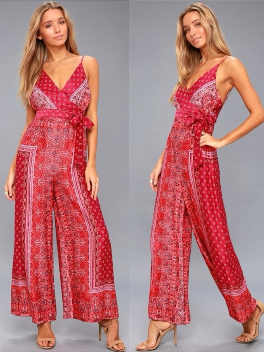 Free People Pink Combo Boho Jumpsuit